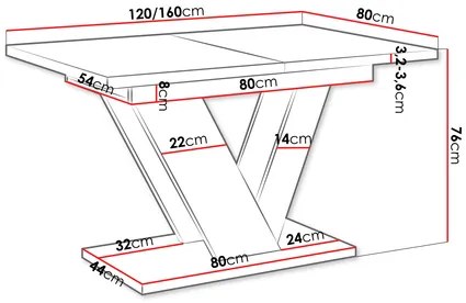 Széthúzható étkezőasztal Granger (fényes fehér + beton) (2-6 fő részére). 1105380