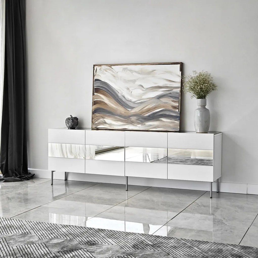 Leon TV-állvány, fehér-ezüst, 180 cm