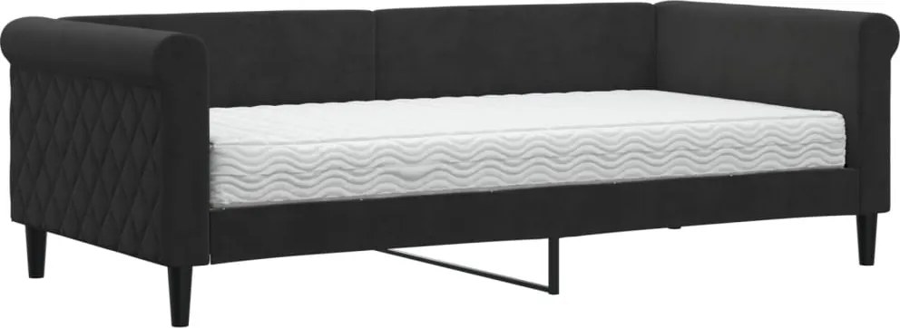 vidaXL fekete bársony heverő matraccal 90 x 190 cm