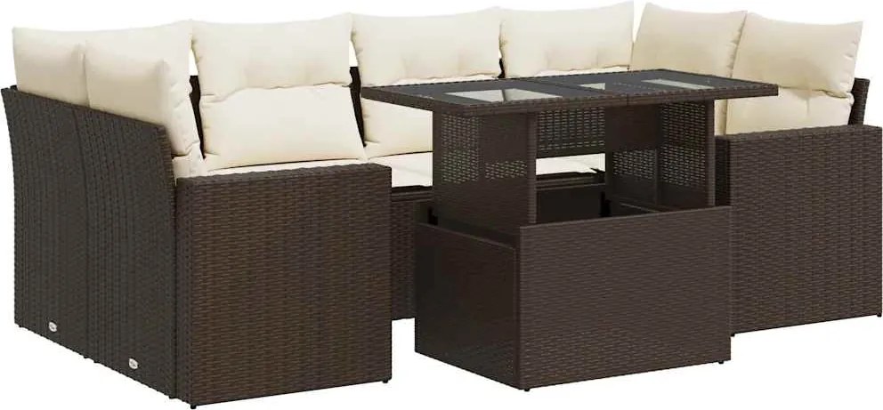 vidaXL 7 részes barna polyrattan kerti ülőgarnitúra párnákkal