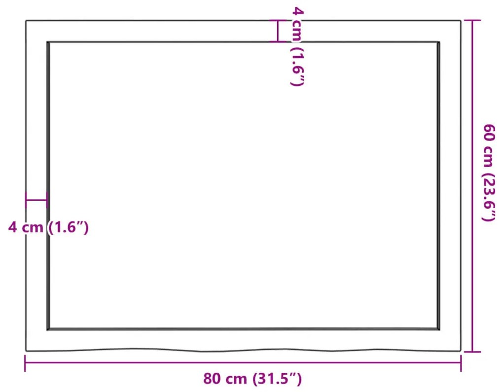 világosbarna kezelt tömör tölgyfa asztallap 80x60x(2-4) cm