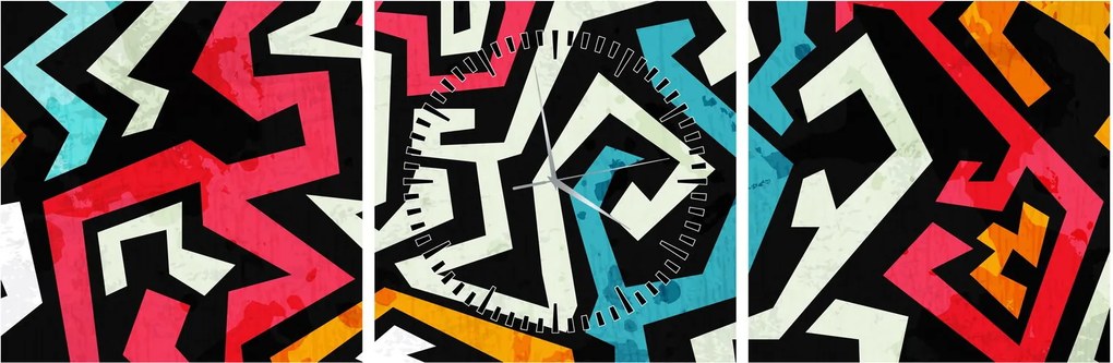 Grafikus absztrakciós kép (órával) (90x30 cm)