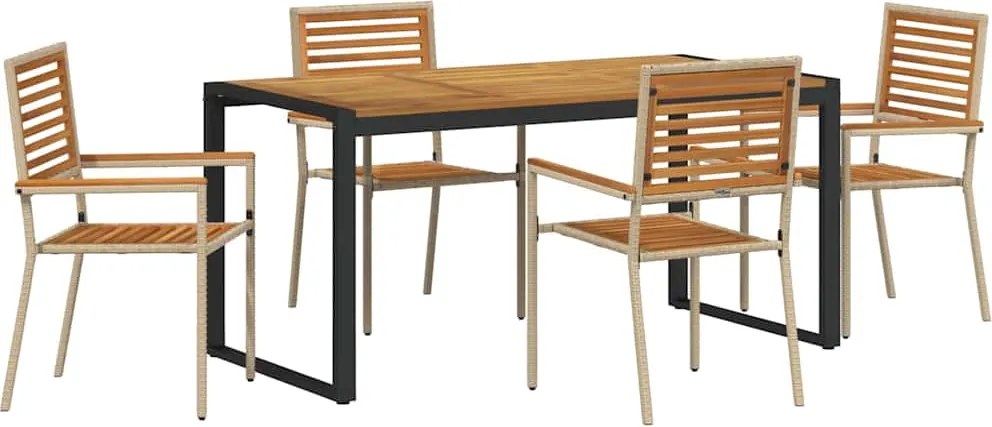 vidaXL Kert étkező szett 5 pcs Beige és barna polirattan