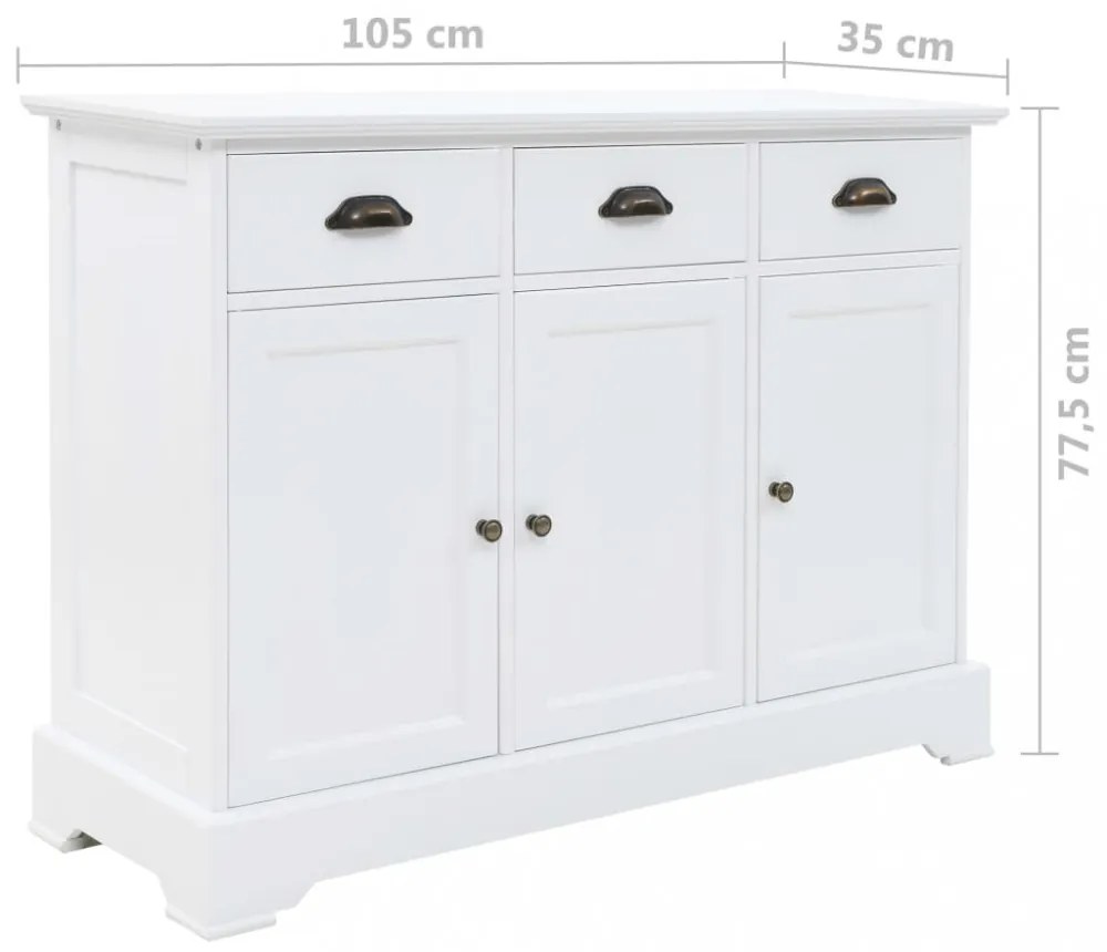 3 ajtós MDF és fenyőfa tálalószekrény 105 x 35 x 77,5 cm