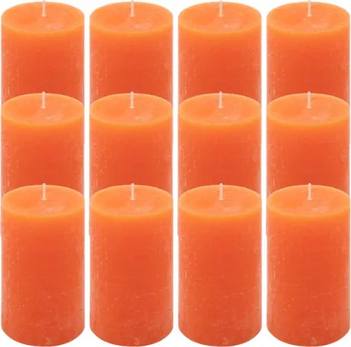 Gyertyakészlet rusztikus 12 db magasság 11,5 cm narancssárga