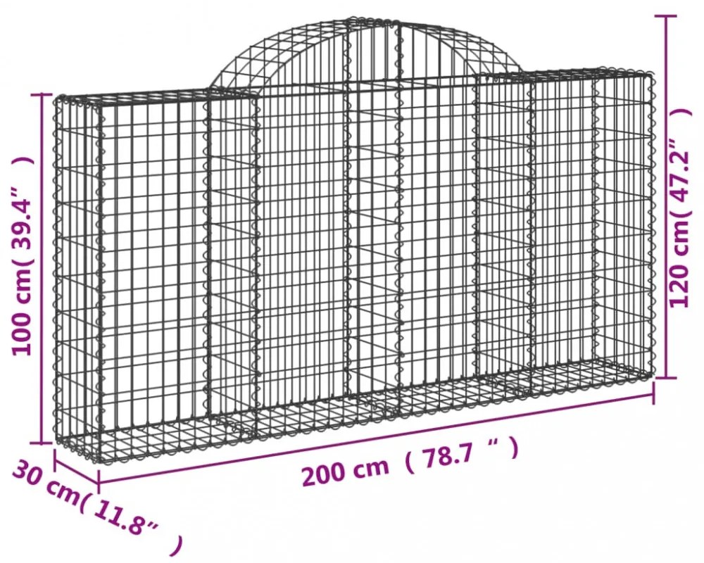 2 db íves horganyzott vas gabion kosár 200x30x100/120 cm