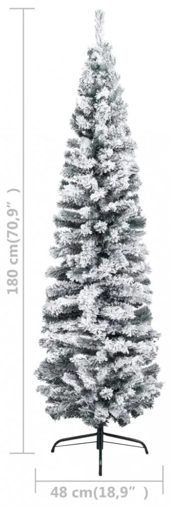 zöld PVC vékony műkarácsonyfa hóval 180 cm