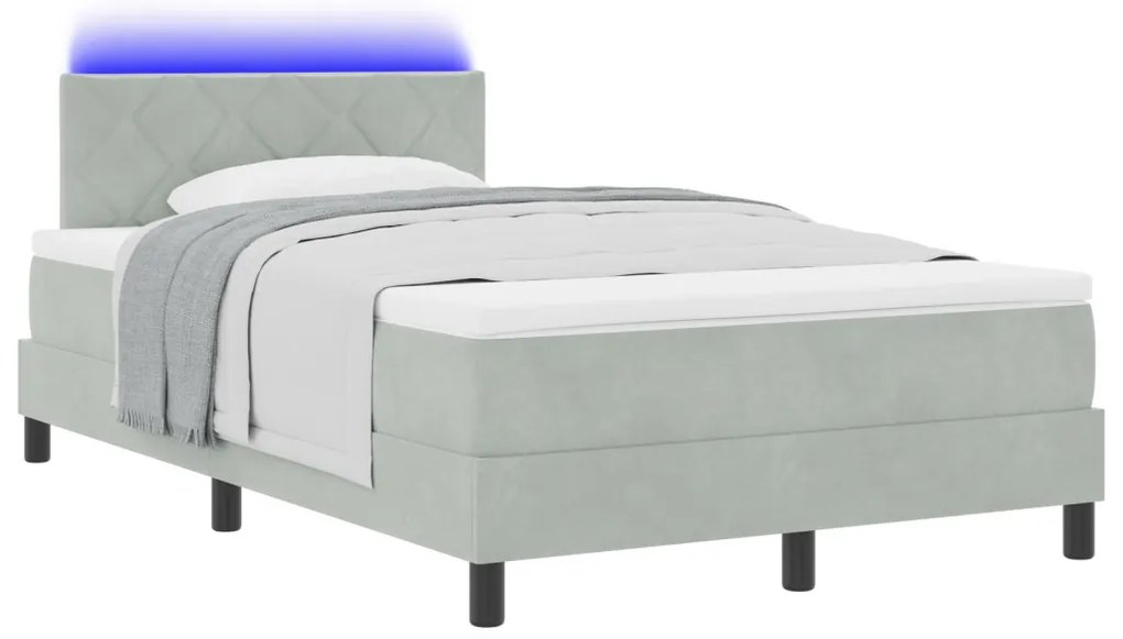 Boxspringágy Mattal és LED Fénnyel Szürke 120x200 cm Bársony