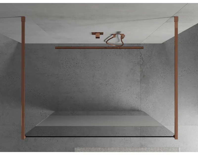 Mexen Kioto, átmenő zuhany paraván 120 x 200 cm, 8mm átlátszó / jegesedés üveg, 2x rose gold stabilizáló távtartó, 800-120-002-60-35