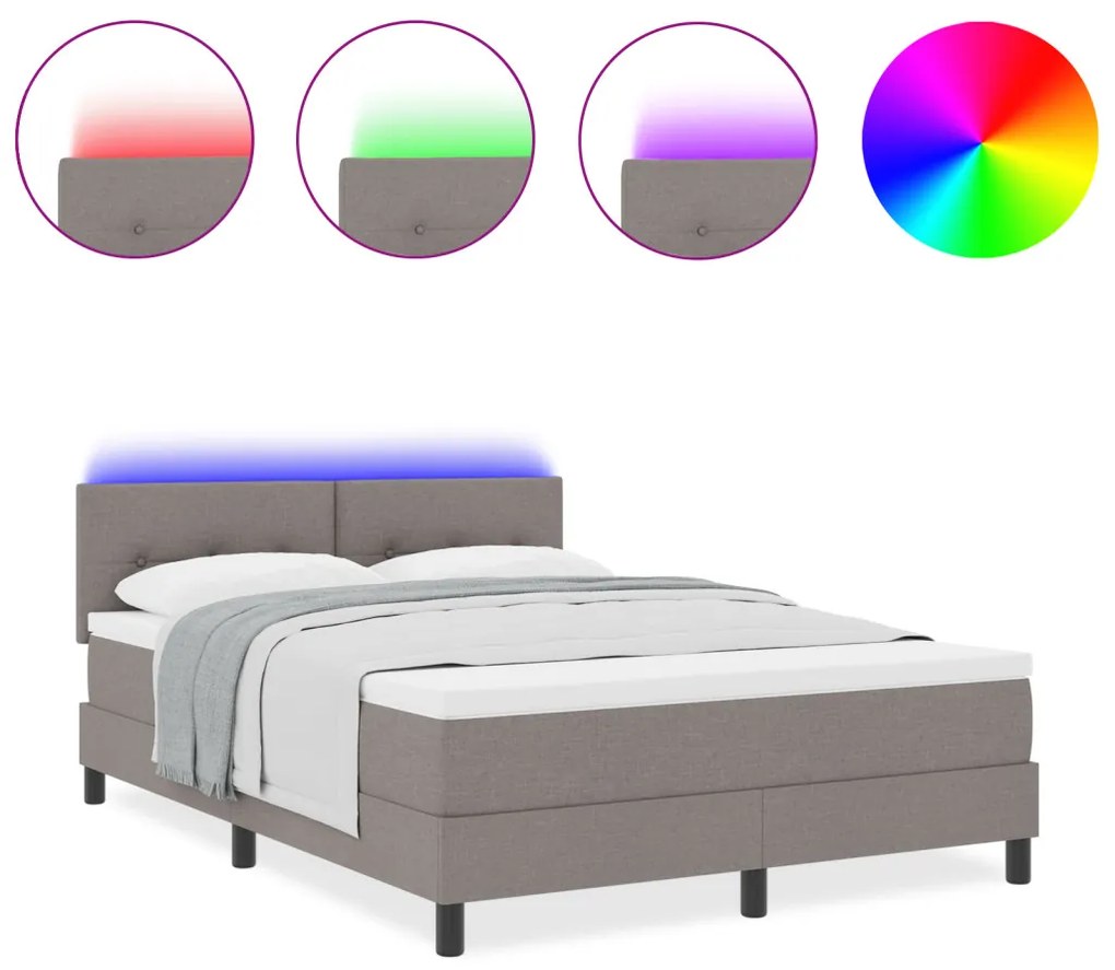 Boxspringágy Matrac &amp; LED Taupe 140x200 cm Szövet