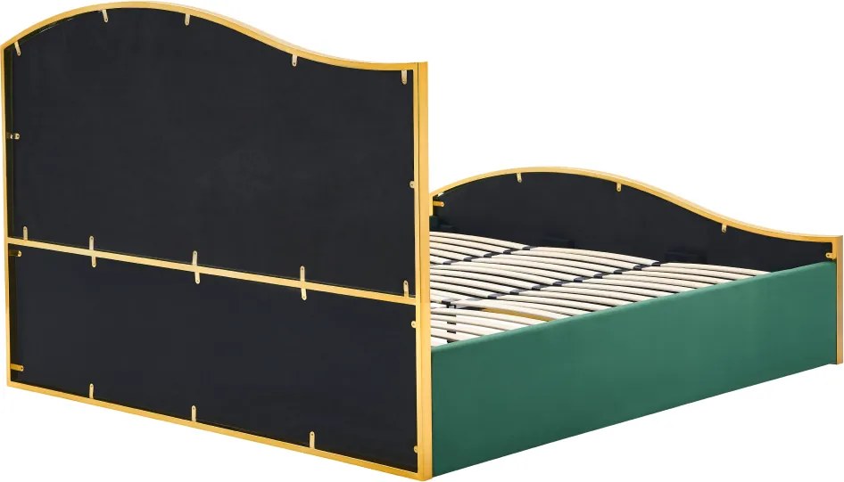 Ágy ráccsal, 160x200, zöld Velvet szövet/gold arany króm, GEORGIA