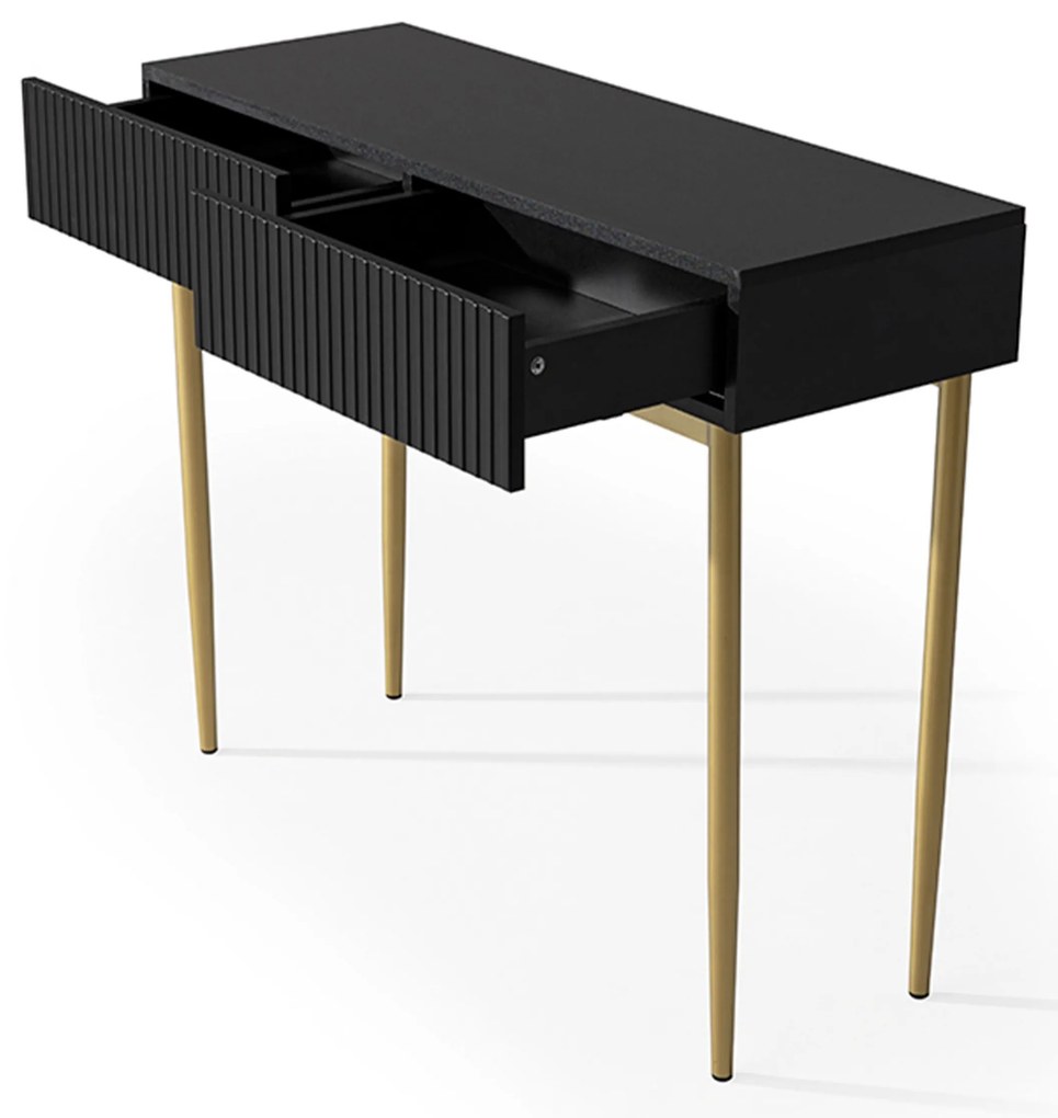 Nicole fésülködőasztal 100 cm fiókokkal - matt fekete / arany lábak