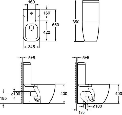 AREZZO design OHIO kombi wc alsós/hátsó kifolyású RIMLESS, ülőke nélkül AR-202R ( 2 doboz )