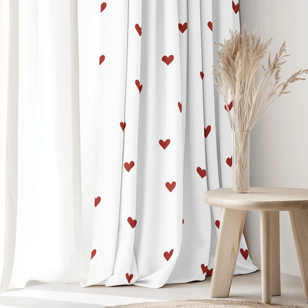 Goldea pamut drapéria - piros szívecskék, fehér alapon 200x150 cm