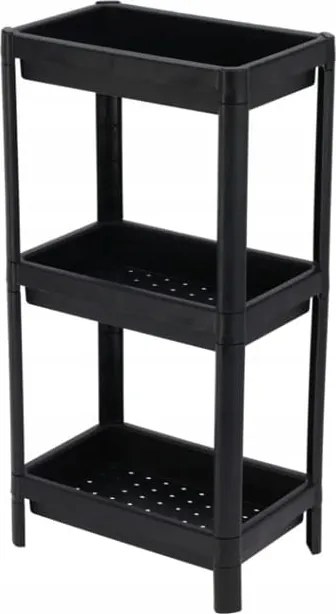 Konyhai fürdőszobai polc 3 szintes 36x71 cm Műanyag, fekete