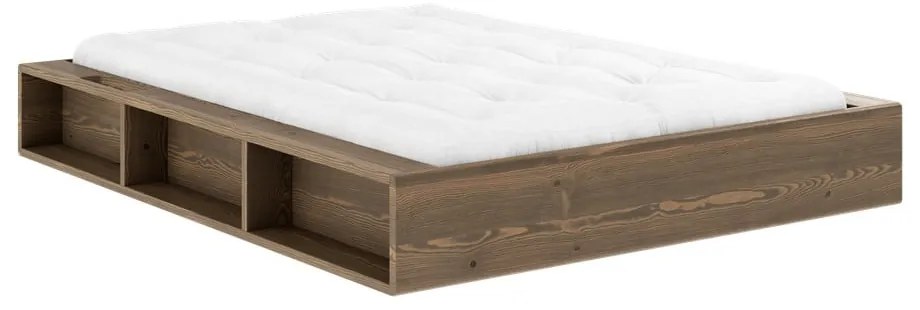 Barna borovi fenyő franciaágy ágyráccsal 140x200 cm Ziggy – Karup Design