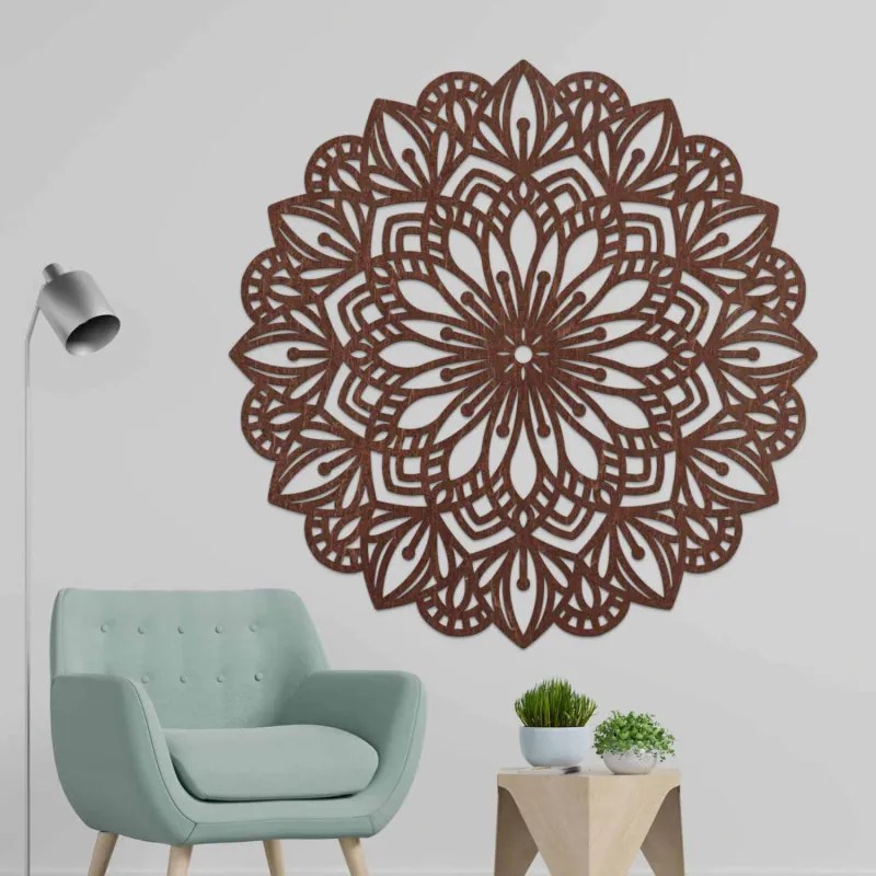Fából készült mandala a falon virágesszencia | ESSENTIA