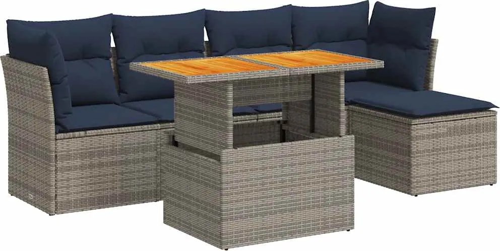 vidaXL 6 részes szürke polyrattan kerti ülőgarnitúra párnákkal