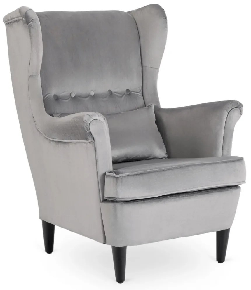Elegáns Füles Fotel Lábtartóval Szürke Bársony Kárpittal. EVAN 2