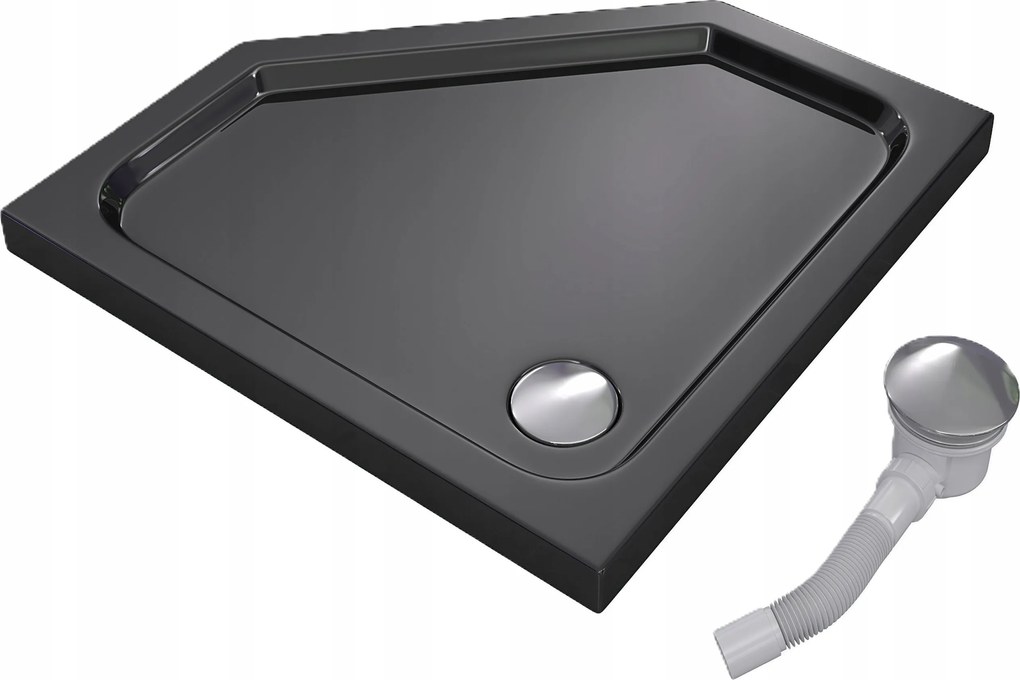 Zuhanytálca Ötszögletű 100x100 Slim Alacsony 5 CM Fekete Szifon