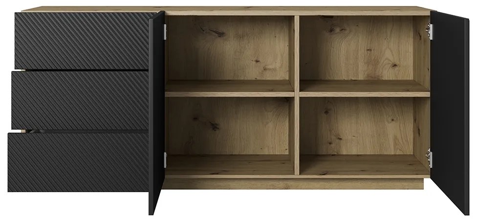 Asha komód 167 cm kétajtós fiókos - artisan / fekete matt