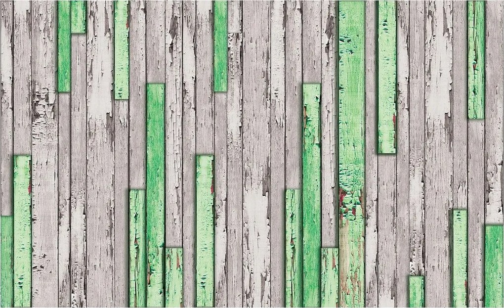 Tapéta Deszka Vinyl Zöld-Fehér 416x254 Vintage Retro Loft szerkezet +ragasztó
