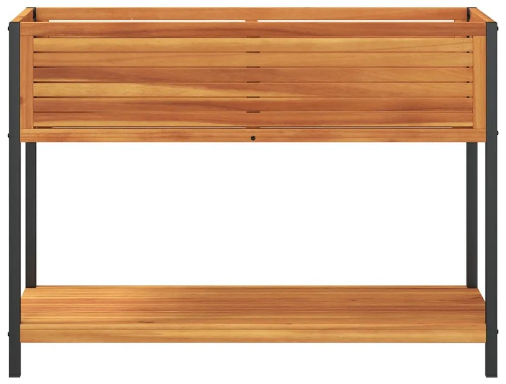 vidaXL tömör akácfa és acél kerti virágtartó polccal 110 x 45 x 80 cm