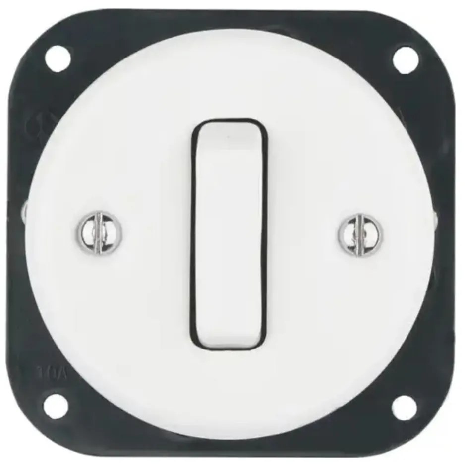 Bohemia-Design - Retro porcelán egyszeres keret nélküli kapcsoló, 1-es, fehér