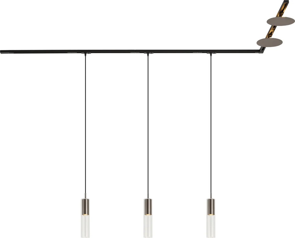 Modern fekete sínrendszer 3 függőlámpával és 2 gunmetal mennyezeti lámpával, 1 fázisú - Iconic Lloyd Pulley