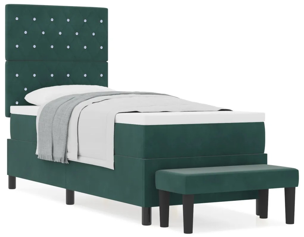 Box Spring Ágy Matraccal & Paddal Sötét Zöld 80x200 cm Bársony