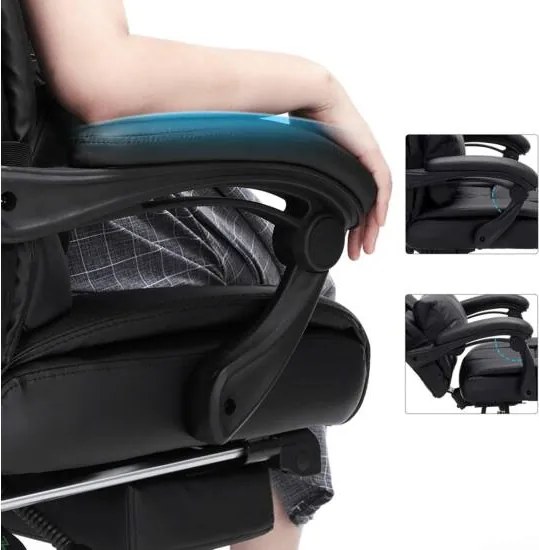 Irodai fotel összecsukható lábtartóval, állítható háttámlával