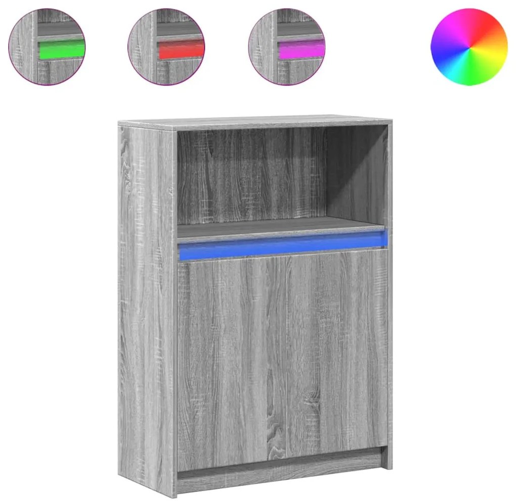 szürke sonoma szerelt fa tálalószekrény LED-del 72x34x100 cm