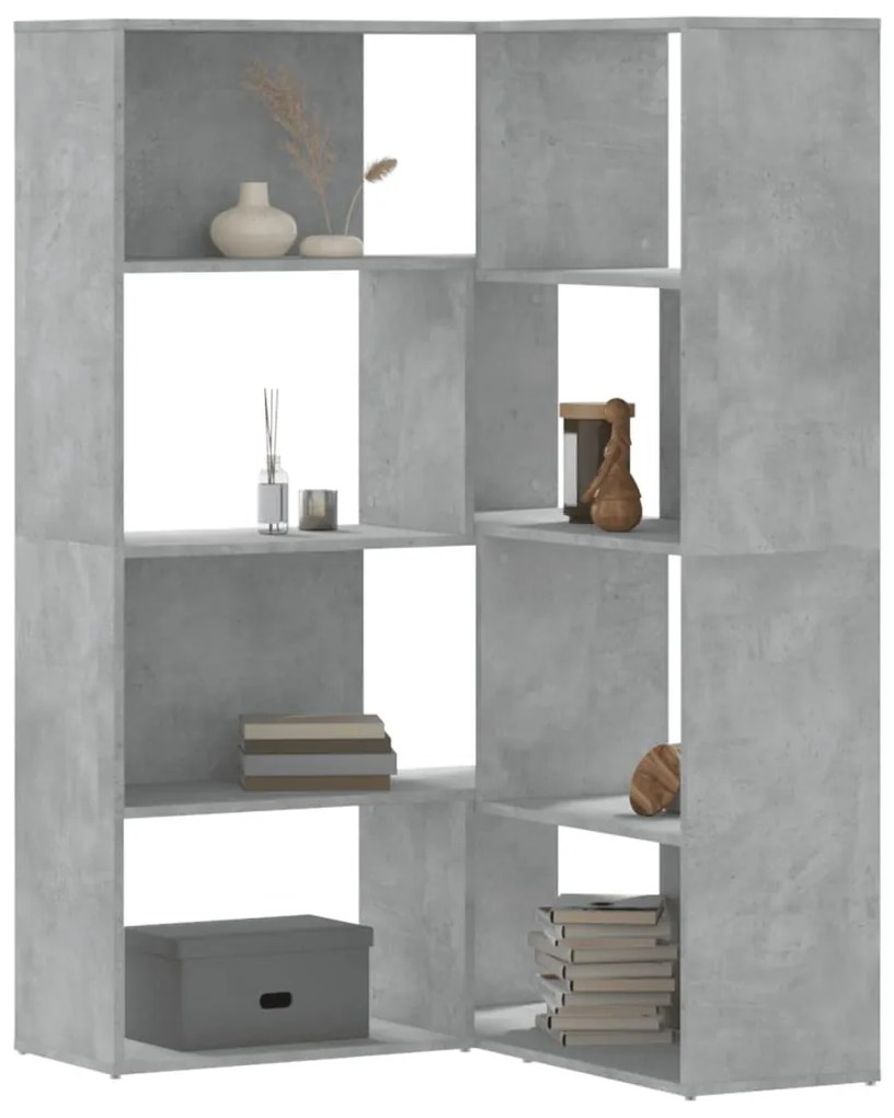 4 szintes betonszürke szerelt fa sarokkönyvespolc 85x85x140 cm
