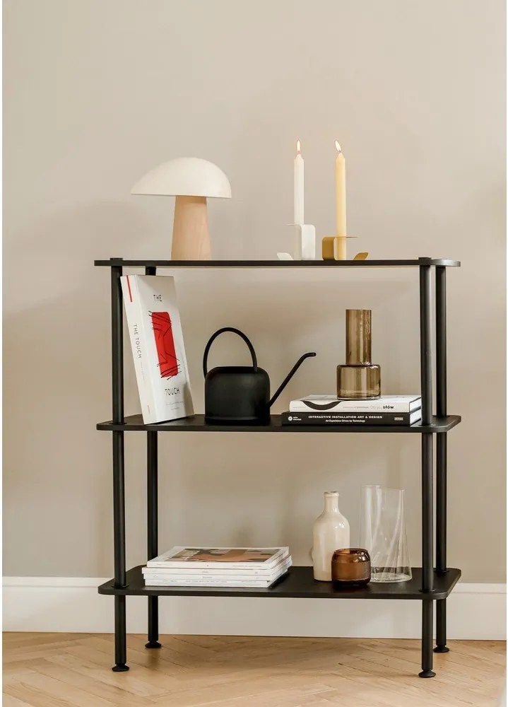 Fekete polcos állvány tölgyfa dekorral 80x90,5x35 cm Teidi – noo.ma