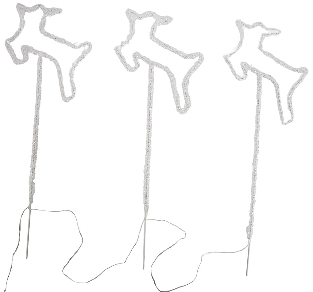 3 darabos karácsonyi reflektor szett fehér szarvas LED-del és időzítővel IP44 - Shika