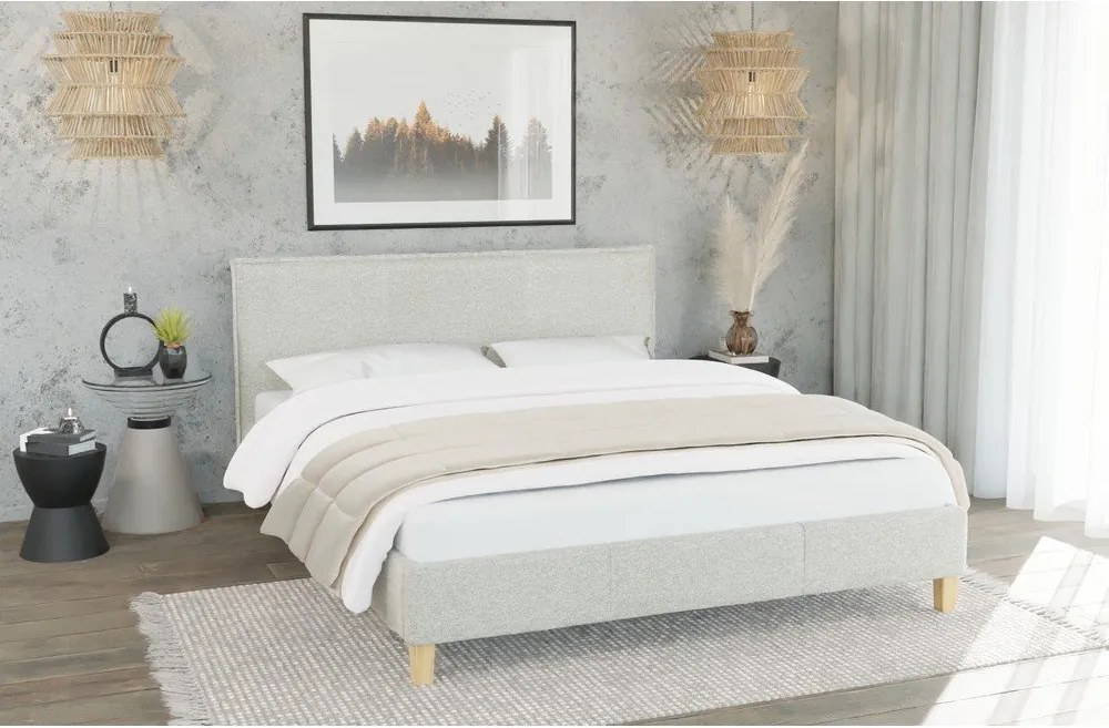 Bézs kárpitozott franciaágy ágyráccsal 180x200 cm Tina – Ropez