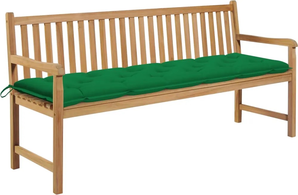 vidaXL tömör tíkfa kerti pad zöld párnával 175 cm