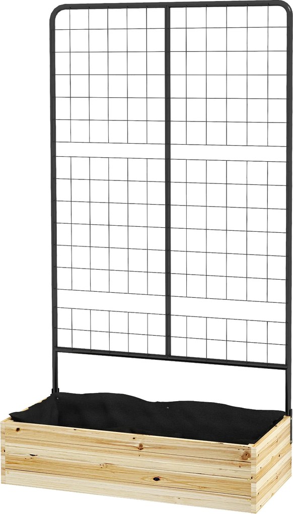 Outsunny magaságyás trellisszel, fából készült növényláda, fűszerágyás, virágláda kerthez, erkélyhez, natúr fa, 80 x 38 x 145 cm | Aosom