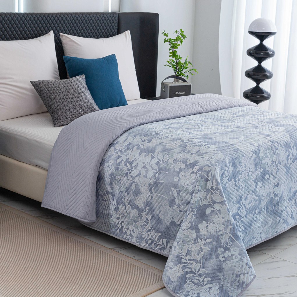 FLOWERS ágytakaró kék/szürke Méret: 200 x 220 cm