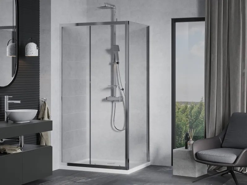 Mexen Apia 120 x 90 cm-es, átlátszó, króm eltolható zuhanykabin + Flat zuhanytálca - 840-120-090-01-00-4010