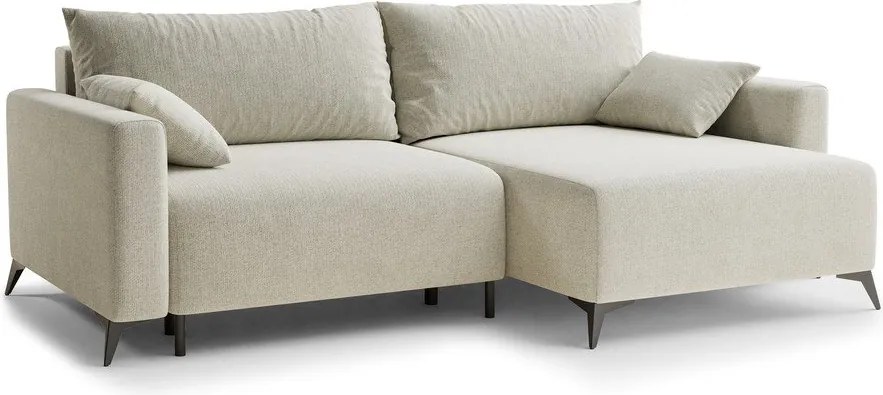 Krémszínű zsenília kinyitható-tárolóhelyes sarokkanapé (jobb oldali-heverő résszel) Leon – Maison de Rêve