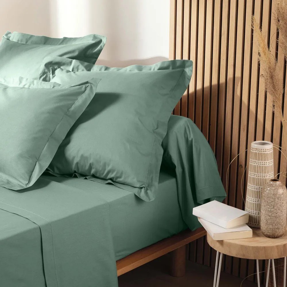 Világoszöld gumis bio pamut lepedő 140x190 cm Biolina – douceur d'intérieur