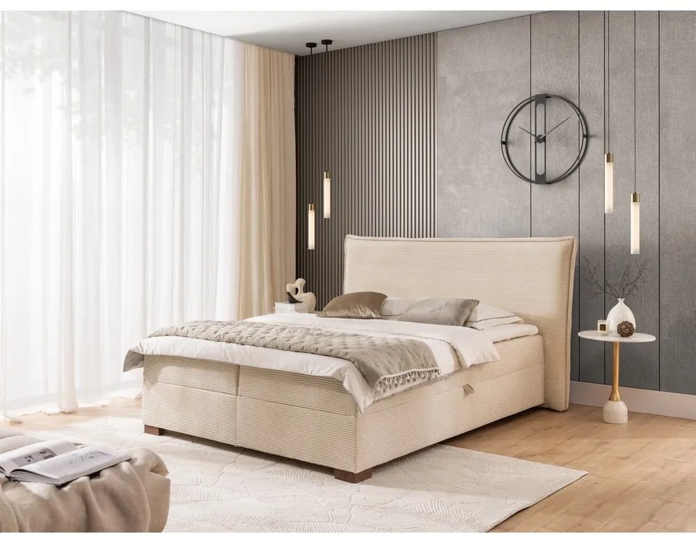 Bézs ágyneműtartós boxspring ágy 200x200 cm Lysa – Ropez