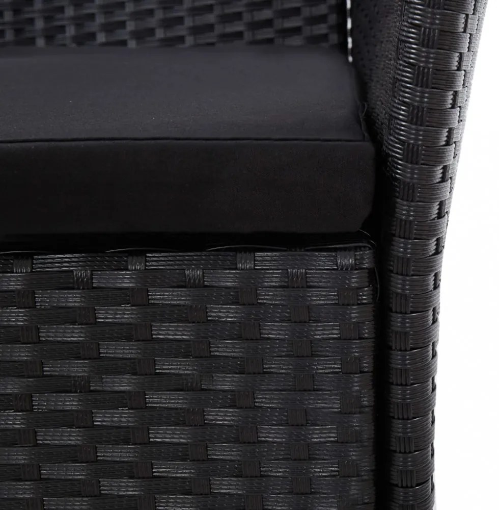 9-részes fekete polyrattan kültéri étkezőszett párnákkal