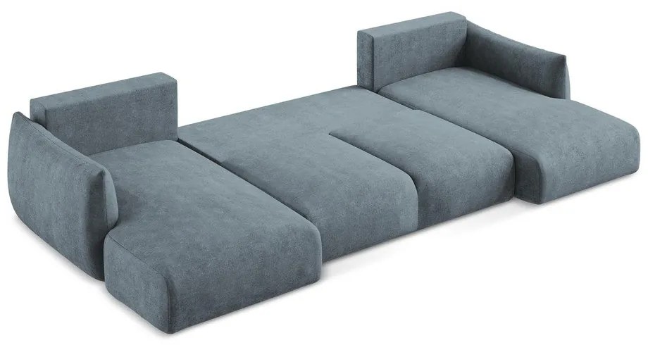 Kék zsenília kinyitható sarokkanapé (U alakú) Leila – Makamii