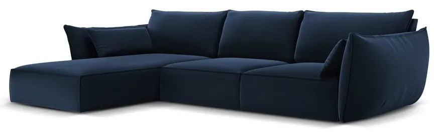 Sötétkék bársony sarokkanapé (bal oldali-heverő résszel) Vanda – Mazzini Sofas