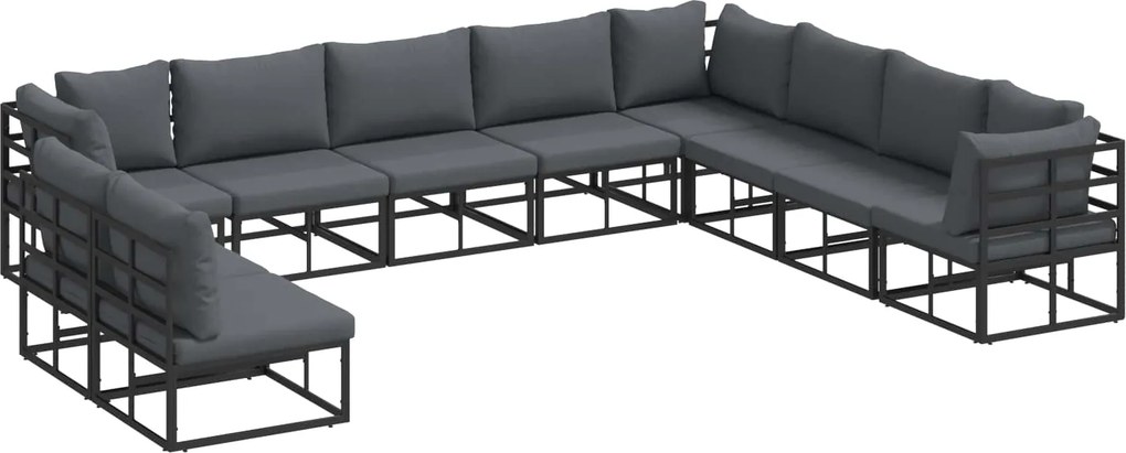 vidaXL Kerti Kanapé Szett párnával 10 pcs Fekete Alumínium