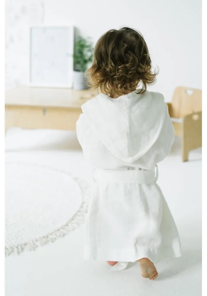 Nature fehér len gyerek fürdőköpeny, méret: 122 - 128 - Linen Tales