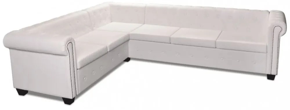 vidaXL 6 személyes fehér műbőr Chesterfield sarok kanapé