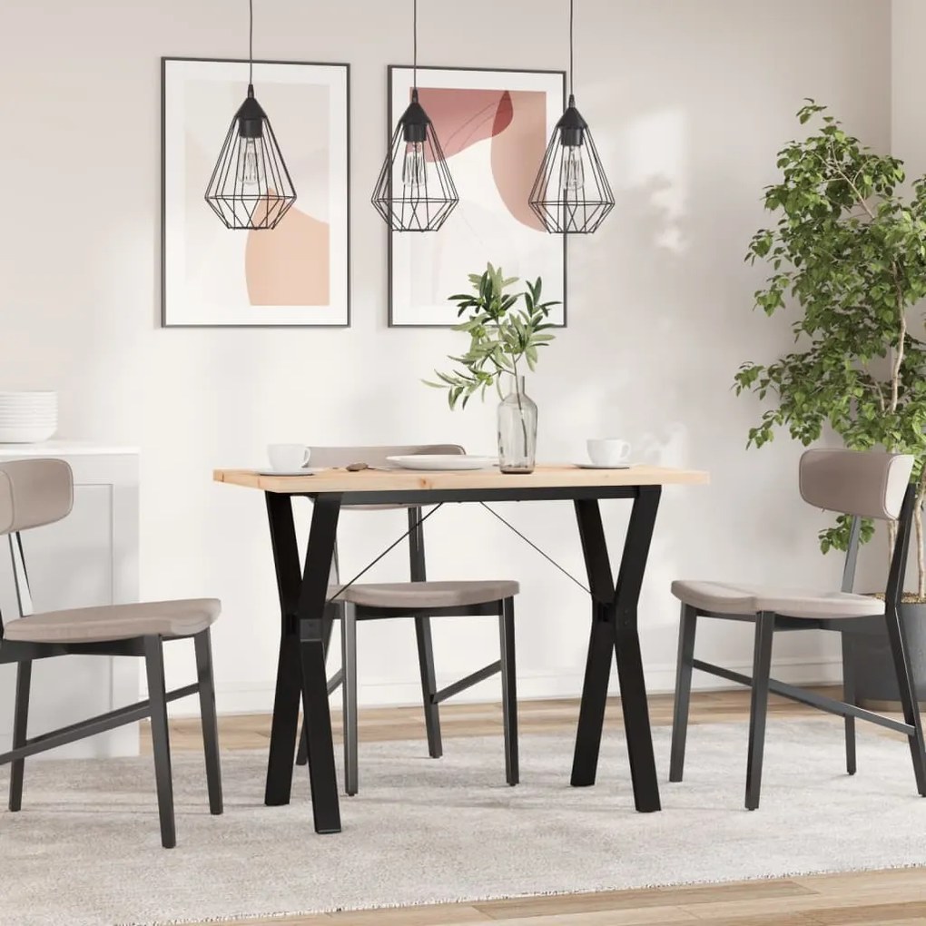 Tömör fenyőfa és acél étkezőasztal Y-vázzal 100x50x75,5 cm